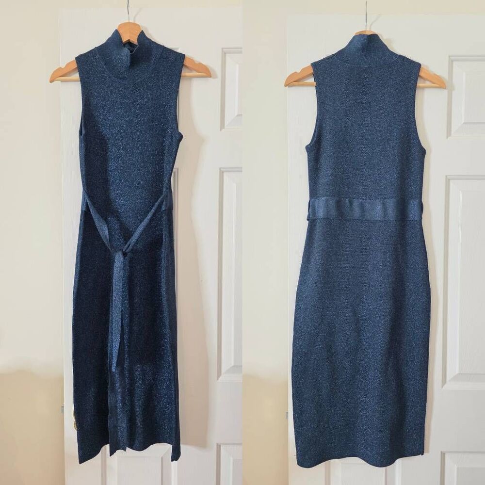 Shoshana Blue Metalic Knitted Dress S